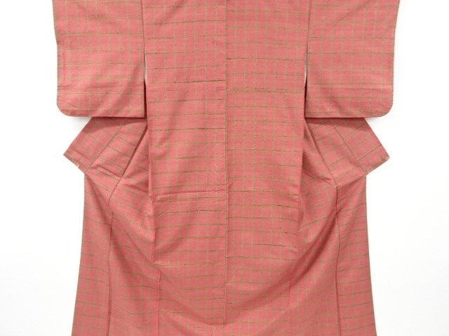 リサイクル　格子織り出し手織り紬着物